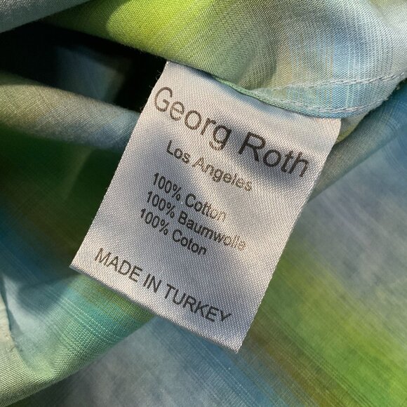 Georg Roth Shirt Mens S Plaid Ombre Flip Cuff Blue Green Button Up 100% Cotton - Picture 7 of 11